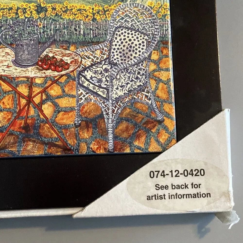 Sarina Framed Ceramic Tile Art 8x8 Tuscany Italy Vineyard Patio Bistro Chair